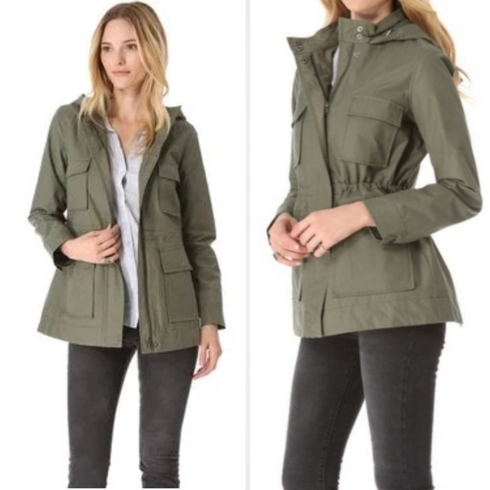 Joie Women's Olive Green‎ Waxed Cotton Blend Hooded Utility Anorak Jacket S